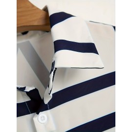 Casual Two-Piece Set, Men's Short Sleeve Shirt & Drawstring Shorts Matching Set For Summer