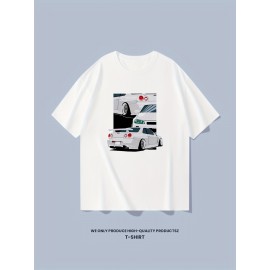 Cotton Car Painting Print, Men's Graphic Design Crew Neck T-shirt, Casual Comfy Tees Tshirts For Summer, Men's Clothing Tops For Daily Vacation Resorts