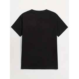 Classic Design Black Solid Top Casual Mid Stretch Short Sleeve Crew Neck Graphic T-shirt, Men's Tee For Summer Outdoor