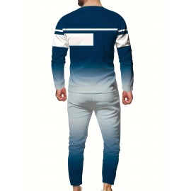 Men's Gradient 2Pcs Outfits, Casual Long Sleeve Pullover Hooded Sweatshirt And Sweatpants Joggers Set For Spring Fall, Men's Clothing