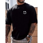 Smile Print, Men's Graphic Design Crew Neck T-shirt, Casual Comfy Tees Tshirts For Summer, Men's Clothing Tops For Daily Vacation Resorts