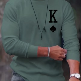 Letter K Print Long Sleeve Sports Shirt, Men's Casual Crew Neck Sport T-shirt