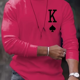 Letter K Print Long Sleeve Sports Shirt, Men's Casual Crew Neck Sport T-shirt