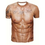 Funny Muscle 3D Pattern Print Men's Graphic T-shirts, Causal Comfy Tees, Short Sleeve Pullover Tops, Men's Summer Outdoor Clothing
