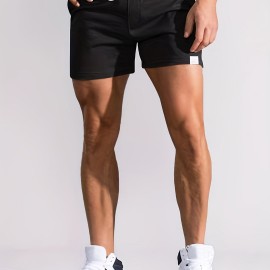 Slim Fit Comfy Active Shorts, Men's Casual Slant Pocket Stretch Waist Drawstring Shorts For Summer Basketball Running