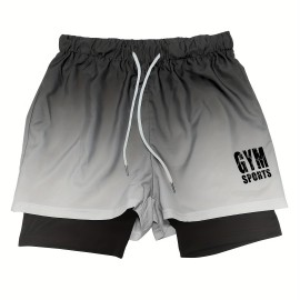 2-in-1 Double Layer Shorts With Inner Zipper Pocket, Men's Mid Stretch Sports Shorts For Summer Gym Workout Training