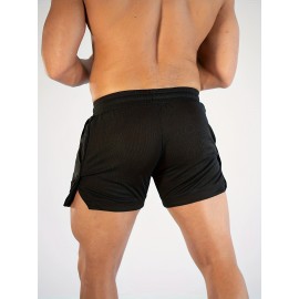 Quick Drying Comfy Shorts, Men's Casual Slightly Stretch Waist Drawstring Shorts For Summer Gym Workout Training