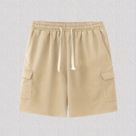 Classic Design Cargo Shorts, Men's Casual Multi Pocket Solid Color Waist Drawstring Cargo Shorts For Summer Outdoor