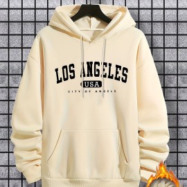 Los Angeles Print Hoodie, Cool Hoodies For Men, Men's Casual Graphic Design Pullover Hooded Sweatshirt With Kangaroo Pocket Streetwear For Winter Fall, As Gifts